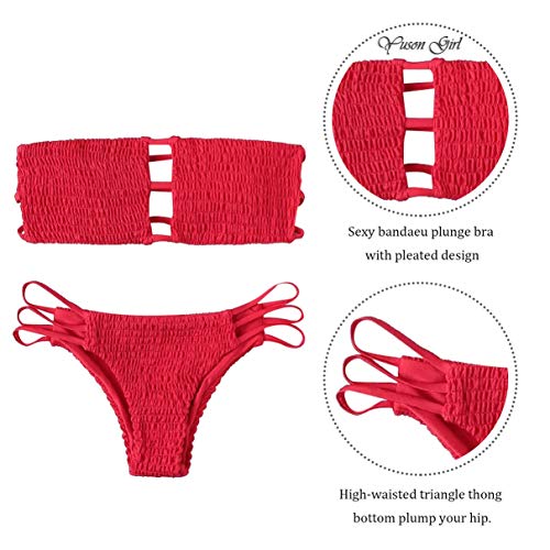 Yuson Girl Mujeres Conjunto De Plunge Bikini Sexy Bandeau Plisado con Triangulo Tanga Cuello Halter Bikini Traje De Baño Sin Tirantes Bañador De Playa 2 Piece Strapless Cintura Alta Bikini Brasileño