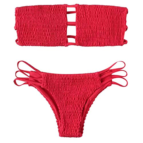 Yuson Girl Mujeres Conjunto De Plunge Bikini Sexy Bandeau Plisado con Triangulo Tanga Cuello Halter Bikini Traje De Baño Sin Tirantes Bañador De Playa 2 Piece Strapless Cintura Alta Bikini Brasileño