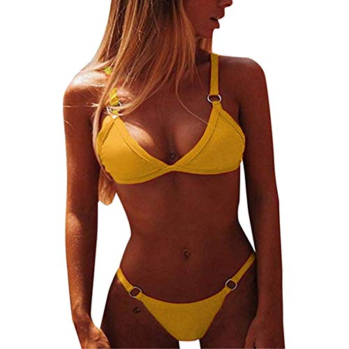 Yutdeng 2021 Verano Conjuntos de Bikinis para Mujer Traje de Baño Triángulo Mujer 2 Piezas Push Up con Relleno Sexy Tanga Brasileño Bikini Color Sólido Playa Natacion