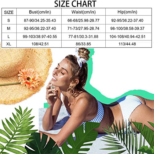 Yutdeng Conjunto de Bikini Rayas Un Hombro Mujer Traje de Baño Brasileños Trajes de 2 Piezas Halter Push Up Bikini Sexy Bandeau Cover up Ropa de Playa