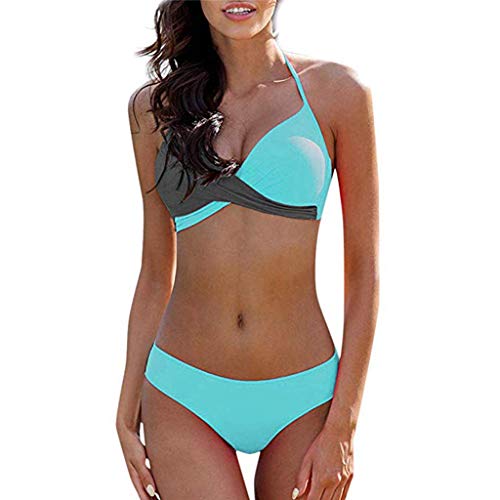 Yutdeng Mujer Cross Bicolor Bikini Dos Piezas Establece Empuja Push up con Relleno Traje de baño Brasileños Ropa de Playa Tanga Zweiteiliger Bikini Set Triangel Gedruckt Mid-Taille