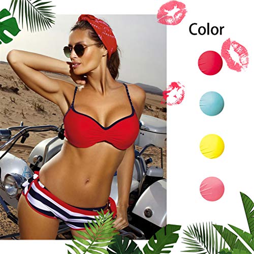 Yutdeng Mujer Trajes de Baño con Relleno Push Up Conjuntos de Tops de Bikini Tangas y Rayas Traje de Baño Bragas Sexy 3 Piezas para Playa Natacion Piscina