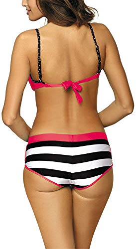 Yutdeng Mujer Trajes de Baño con Relleno Push Up Conjuntos de Tops de Bikini Tangas y Rayas Traje de Baño Bragas Sexy 3 Piezas para Playa Natacion Piscina