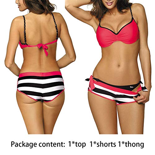 Yutdeng Mujer Trajes de Baño con Relleno Push Up Conjuntos de Tops de Bikini Tangas y Rayas Traje de Baño Bragas Sexy 3 Piezas para Playa Natacion Piscina