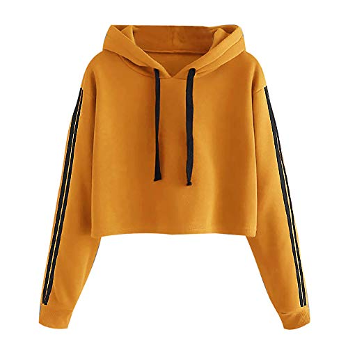 Yvelands Sudaderas para niñas, Sudadera con Capucha y Manga Larga a Rayas para Mujer Sudadera con Capucha y Capucha Tops Bouse. (Amarillo, S)