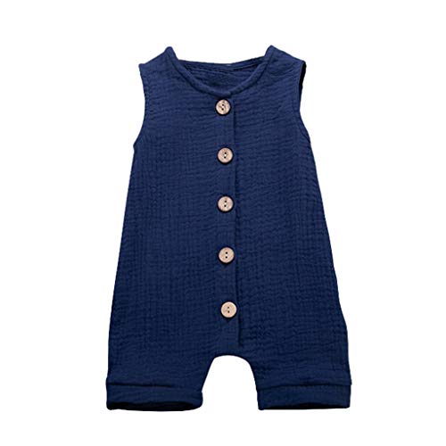 YWLINK Mono De Bebe,ReciéN Nacido Verano Mezcla De AlgodóN NiñO Sin Mangas Color SóLido Doblar Camisola Mono Lindo Ocio Y Confort Ropa De Bebe Fiesta CumpleañOs Regalo(Azul,3-6 meses/70)