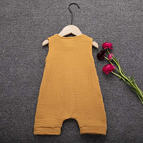 YWLINK Mono De Bebe,ReciéN Nacido Verano Mezcla De AlgodóN NiñO Sin Mangas Color SóLido Doblar Camisola Mono Lindo Ocio Y Confort Ropa De Bebe Fiesta CumpleañOs Regalo(Amarillo,3-6 meses/70)