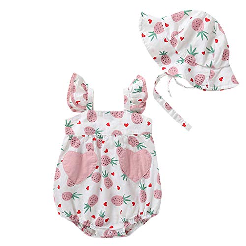 YWLINK Mono NiñO Verano Conjuntos NiñA Sin Mangas Camisola Volante Ruffle Estampado De PiñA Traje De Rastreo+Sombrero Moda Casual Lindo Ropa De Bebe Regalo del DíA De Miembro(Blanco,0-3 meses/66)