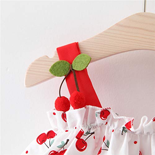 YWLINK NiñAs 2PC Verano Vestido Sin Mangas con Estampado De Cereza con Volantes Vestido De Princesa+Sombrero De Paja Lindo Ropa De NiñOs Muy Bonito Regalo(Rojo,18-24 Months/90/9/10)