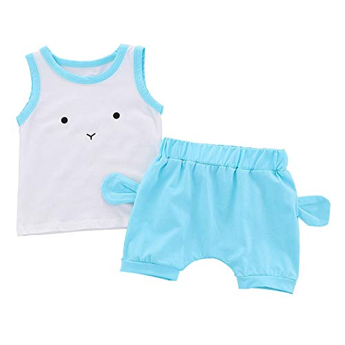 YWLINK NiñOs Y NiñAs De Verano Chaleco con Estampado De Sonrisa De Dibujos Animados Top + Pantalones Cortos Harlan De OíDo De Color SóLido Traje De Dos Piezas