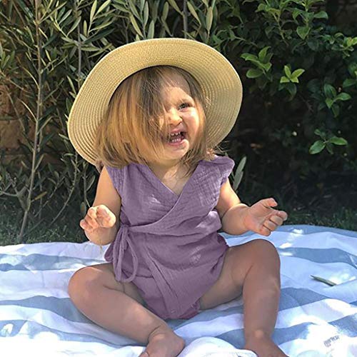 YWLINK Ropa De Bebe CóModo Verano Mezcla De Algodon Mameluco con Cordones De Color SóLido Sin Mangas Mono para Bebé PúRpura, Amarillo, Blanco, Rosado, Verde, Vino 0-18 Meses