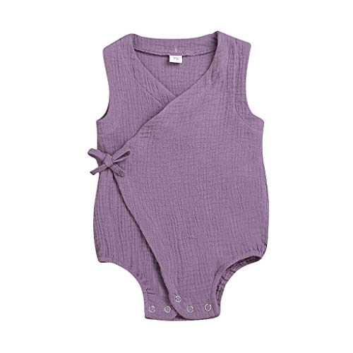 YWLINK Ropa De Bebe CóModo Verano Mezcla De Algodon Mameluco con Cordones De Color SóLido Sin Mangas Mono para Bebé PúRpura, Amarillo, Blanco, Rosado, Verde, Vino 0-18 Meses