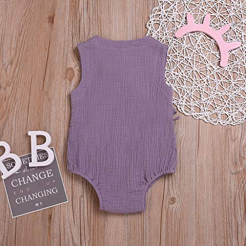 YWLINK Ropa De Bebe CóModo Verano Mezcla De Algodon Mameluco con Cordones De Color SóLido Sin Mangas Mono para Bebé PúRpura, Amarillo, Blanco, Rosado, Verde, Vino 0-18 Meses