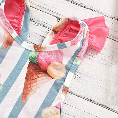 YWLINK Traje De BañO Bebé NiñO NiñA Bikini con Estampado De Rayas De Helado De Dibujos Animados Ropa De Playa Mono con Volantes Y Lazo Sin Mangas Nadar/BañArse/Aguas Termales(Rosado,6-12 Meses)