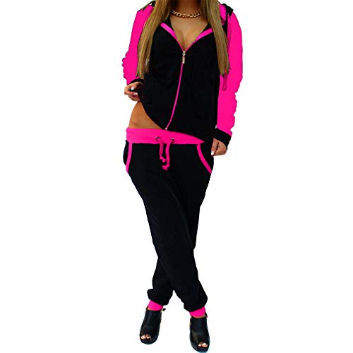 Yying Mujeres Trajes de Dos Piezas Otoño Mujeres Moda Chándal Mujeres Hooded Drawstring Ropa Femenina Sweatsuit Rose 2XL