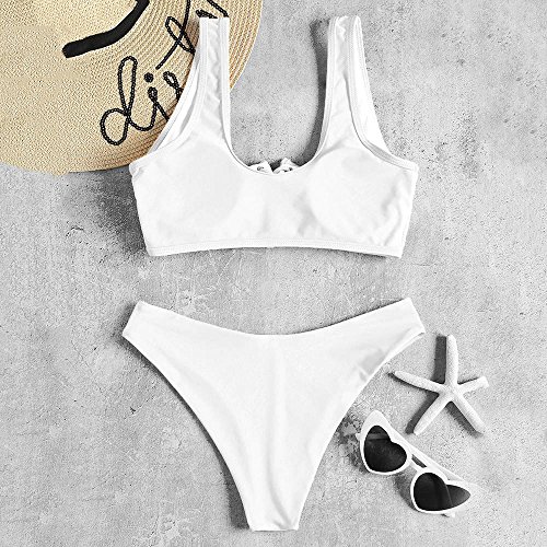 ZAFUL - Bikini deportivo para mujer, con escote en U Blanco S