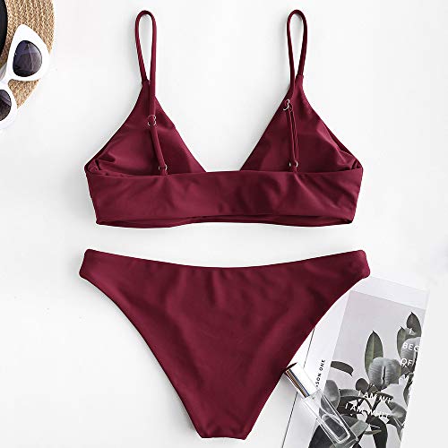 ZAFUL Bikini Set con Relleno Bralette Push Up en Color Liso para Mujer 2019 (Granate, M (EU.38))