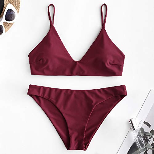 ZAFUL Bikini Set con Relleno Bralette Push Up en Color Liso para Mujer 2019 (Granate, M (EU.38))