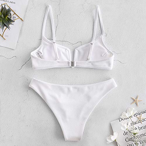 ZAFUL Bikini Set con Relleno Escote en V Tirantes Regulables Traje de Baño para Mujer 2019 (Blanco, S (EU.36))