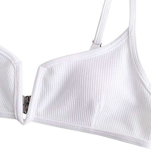 ZAFUL Bikini Set con Relleno Escote en V Tirantes Regulables Traje de Baño para Mujer 2019 (Blanco, S (EU.36))