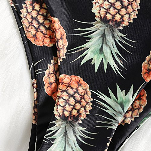 ZAFUL - Bikini tipo bandeau con estampado de piña sin tirantes, corte alto, para mujer Negro Negro ( M