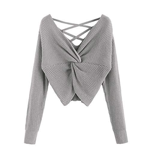 ZAFUL - Jersey de punto para mujer, con cruz, con gotas Nube gris. M