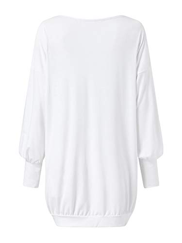 ZANZEA Jerseys de Punto Mujer Largos Cuello V Manga Larga Otoño Vestidos Sudadera Casual Tallas Grandes Suéter Suelta Blanco L