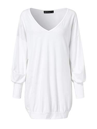 ZANZEA Jerseys de Punto Mujer Largos Cuello V Manga Larga Otoño Vestidos Sudadera Casual Tallas Grandes Suéter Suelta Blanco L