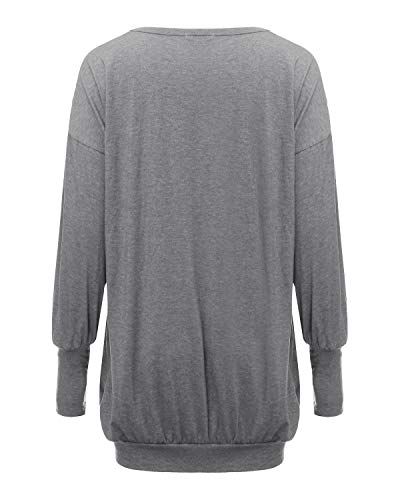 ZANZEA Jerseys de Punto Mujer Largos Cuello V Manga Larga Otoño Vestidos Sudadera Casual Tallas Grandes Suéter Suelta Gris L