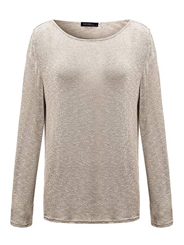 ZANZEA Mujer Camisetas Holgada Cardigan Manga Larga Suelta Blusa Jersey Pullover Casual Tops Beige XL