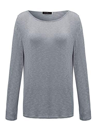 ZANZEA Mujer Camisetas Holgada Cardigan Manga Larga Suelta Blusa Jersey Pullover Casual Tops Gris L