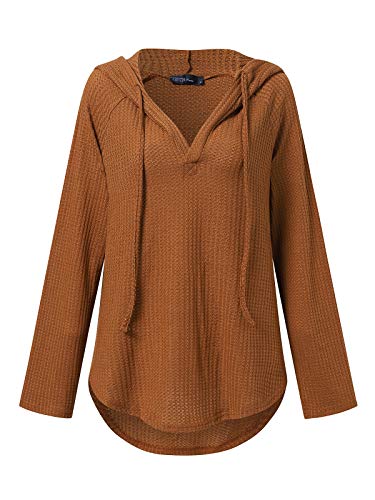 Zanzea Mujer Camisetas Tallas Grandes Blusa Irregular Cuello V Manga Larga Color Sólido Casual Tops Jersey de Punto 02-Marrón Claro M