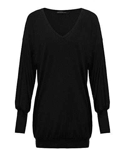 ZANZEA Mujer Jersey de Punto Largos Cuello V Manga Larga Otoño Vestidos Sudadera Casual Tallas Grandes Suéter Suelta Negro XXL