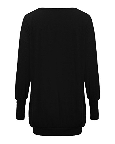 ZANZEA Mujer Jersey de Punto Largos Cuello V Manga Larga Otoño Vestidos Sudadera Casual Tallas Grandes Suéter Suelta Negro XXL