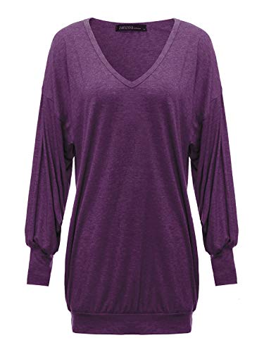 ZANZEA Mujer Jersey de Punto Largos Cuello V Manga Larga Otoño Vestidos Sudadera Casual Tallas Grandes Suéter Suelta Violeta S