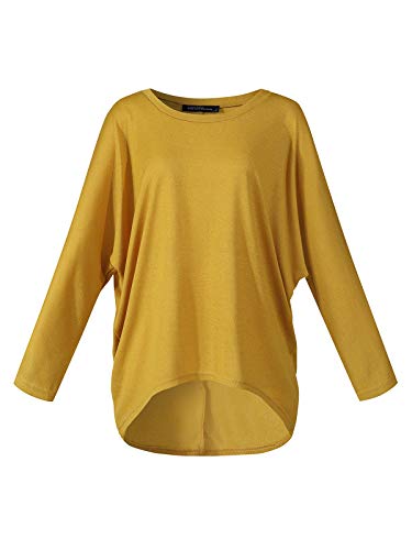 ZANZEA Mujer Jersey Manga de Murciélago Irregular Tallas Grandes Casual Tops Sexy Suéter Suelta Camiseta Manga Larga 01-Amarillo Oscuro XXL