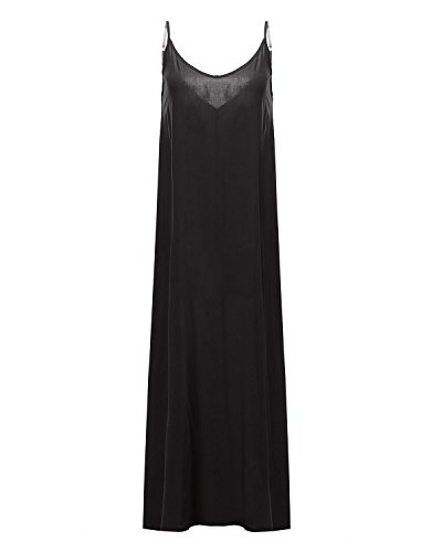 ZANZEA Mujeres Cuello V Sin Mangas Casual Elegante Punto Vestido Suelto Largo Playa Verano Negro EU 44