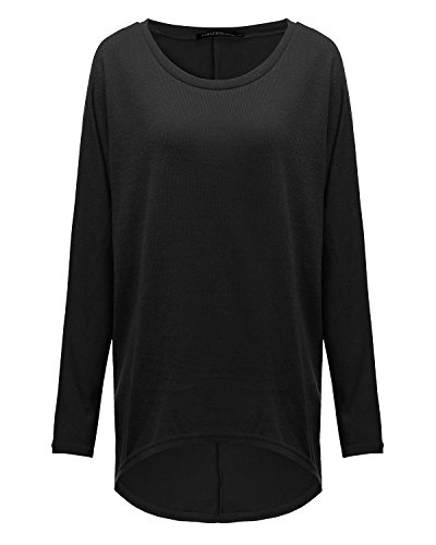 ZANZEA Mujeres Sexy Suelto Sólido Irregular Manga Larga Baggy Jumper Casual Tops Blusa Camiseta 01-Negro M