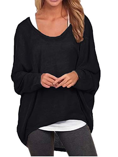 ZANZEA Mujeres Sexy Suelto Sólido Irregular Manga Larga Baggy Jumper Casual Tops Blusa Camiseta 01-Negro M