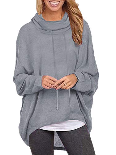 ZANZEA Mujeres Sudaderas Cuello Alto Batwing Manga Larga Irregular Baggy Túnica Blusa Pullover Tops Jersey X-Gris Cuello Alto S