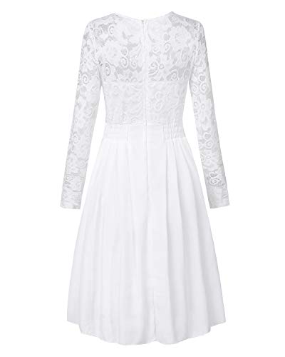 ZANZEA Vestido de Fiesta Encaje Manga Larga Mujer Tallas Grandes Elegant Vestido de Cóctel de Noche Cortos 02-Blanco M