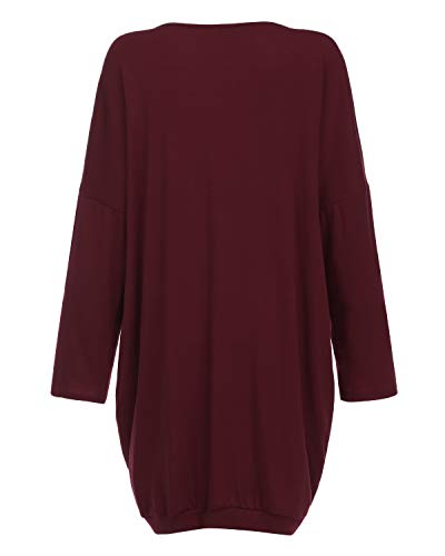 ZANZEA Vestidos Sudadera Mujer Cuello V Manga Larga Otoño Jerseys de Punto Mujer Largos Casual Tallas Grandes Rojo Vino S