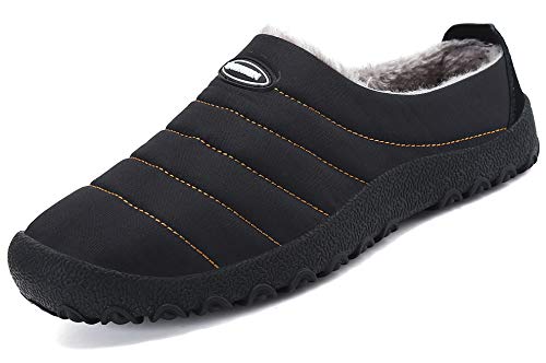 Zapatillas de Estar por Casa Mujer Hombre, Invierno Zapatos de Casa con Forro de Piel - Cálidas y Cómodas - con Suela Antideslizante para Exterior e Interior,Negro 44