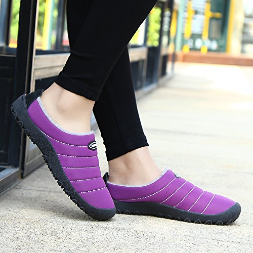 Zapatillas de Estar por Casa Mujer Hombre, Invierno Zapatos de Casa con Forro de Piel - Cálidas y Cómodas - con Suela Antideslizante para Exterior e Interior,Negro 44