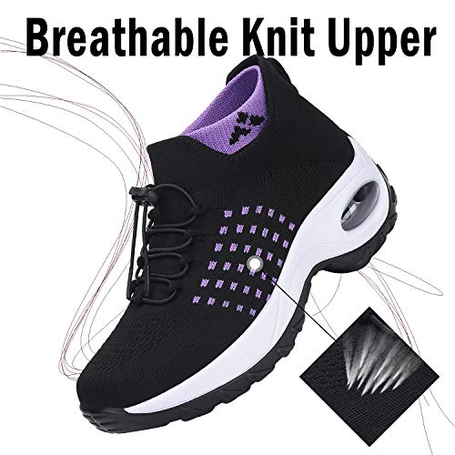 Zapatillas Deporte Mujer Zapatos para Andar Transpirable Mesh Bambas Correr Caminar Calzado Trabajo Morado-Negro, Gr.37 EU