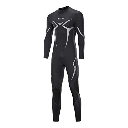 ZCCO Wetsuits - Traje de neopreno para hombre, 3 mm, manga completa, para pesca submarina, esnórquel, surf, canoa, buceo, trajes húmedos (negro, L)