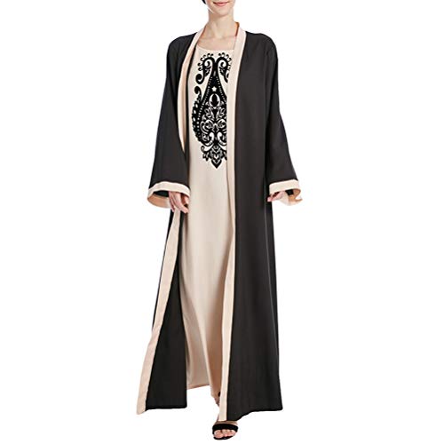 Zhhlinyuan Mujer Maxi Vestido Puntadas Largo Batas Turco Musulmanes Abaya Vestidos - Suelto Vestido para Kaftan Dubai Arábica Señoras Chicas