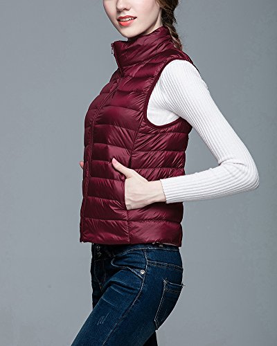 ZhuiKun Chaleco Mujer Chaquetas de Down Ligero Plegable Plumón Acolchado Chalecos Vino Rojo S