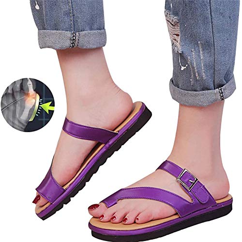 ZHXMYD Sandalias De Mujer para Verano, Playa, Viajes, Zapatos De Punta Esférica Correctos, Corrección De Juanetes Ortopédicos, Zapatos De Cuero De PU, Plataforma Cómoda