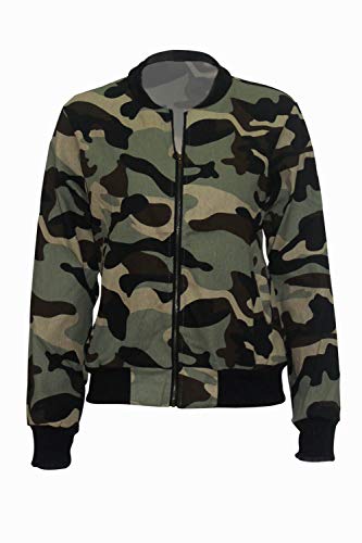 Zilcremo Las Mujeres Caen Casual Cremallera Estampado Camuflaje Camo Bomber Chaqueta Militar del Ejército Outcoat Camouflage XL